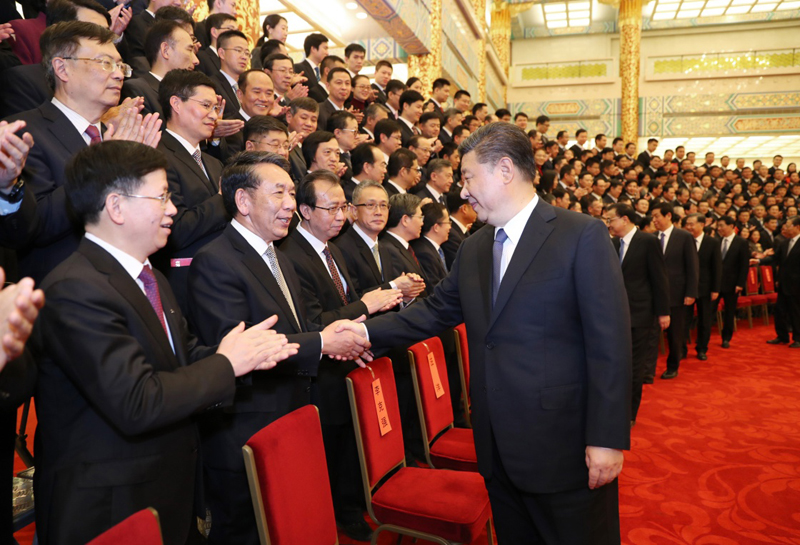 2月20日,党和国家领导人习近平、李克强、栗战书、汪洋、王沪宁、赵乐际、韩正等在北京人民大会堂会见探月工程嫦娥四号任务参研参试人员代表。